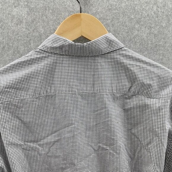 Michael Kors Button Down Shirt Mens Large White Blue Micro Plaid‎ Cotton - Picture 4 of 8